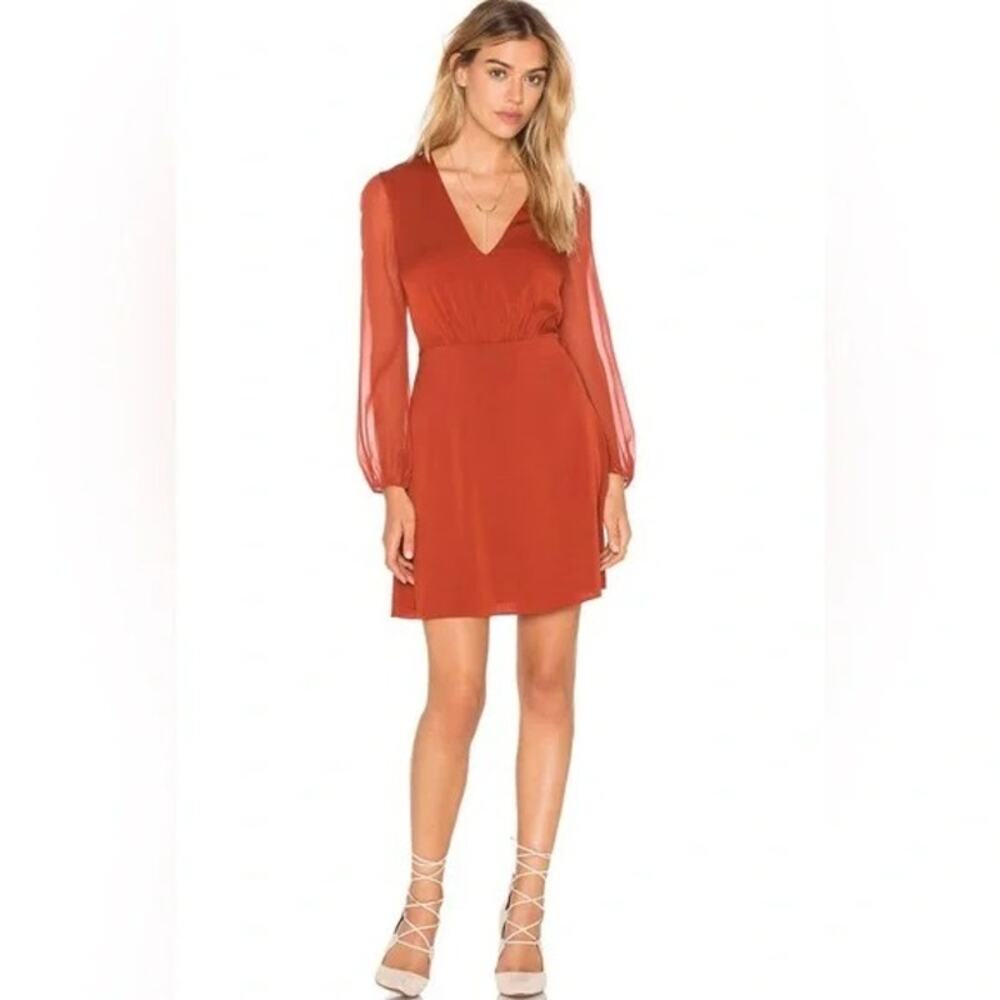 NWT Alice + Olivia Cary Silk V-Neck Sheer Sleeve Fit & Flare Dress Copper size 4